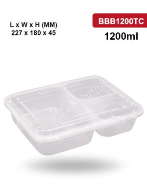 BBB1200TC 1200ml Microwavable Container With Lid (3-Compartment)