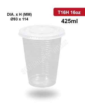 T16H 16oz (425ml) Clear Plastic Cup & Lid