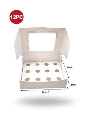 Cupcake Box With Window (White) 12PC