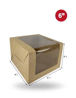 L-Shape Window Cake Box (Brown Kraf) (6"x6"x5")